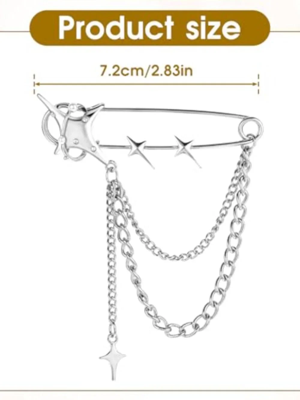Silver Star Brooch Pins for Women Star Tassel Chain Brooch Collar Pins‎ Vintage